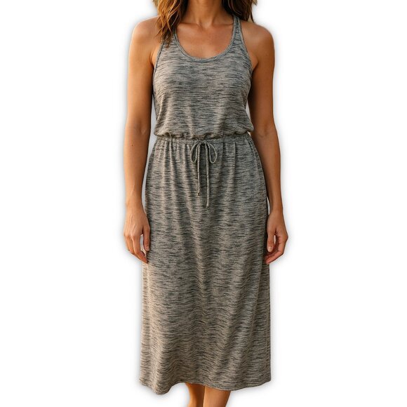 Athleta Dresses & Skirts - Athleta Racerback Maxi Dress Gray Knit Drawstring Waist Casual Small